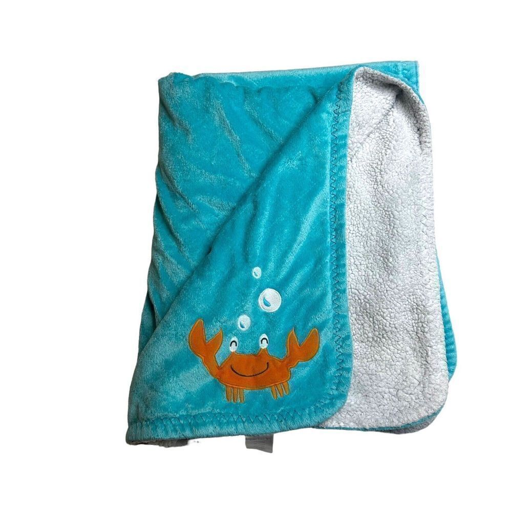 Baby Carter's Blue Green Crab Sherpa Minky‎ Security Baby Blanket Lovey 29x37”
